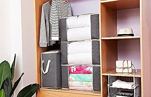 Szxc 2 Pack Foldable Large Storage Bags for Comforter Quilt Blanket Clothes | 20 x 14 x 20 inch with Clear Window & Handles - Easy to Fit King Size Comforter Set - Closet Under Bed Organizer