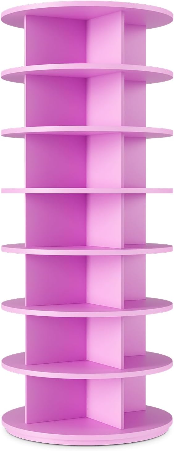 Rotating Shoe Rack 7 Tier Spinning Shoes Organizer Tower for 28-32 Pairs Lazy Susan 360 Revolving Shoe Storage Cabinet Rotate Shoe Handbag Rack Round Carousel for Closet, Bedroom (Pink)