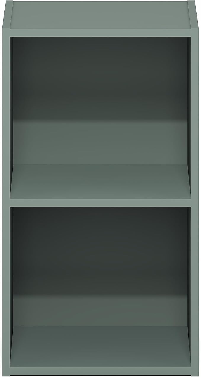 Furinno PASIR Book Shelf, 2-Tier Modern Bookshelf, Open Shelves Bookcase 9 x 12 x 21, Easy Assembly, for Living Room, Bedroom, Home Office, Sage Green