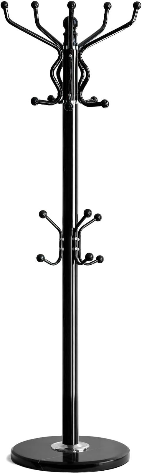 Kertnic Freestanding Coat Rack with 18 Hooks & Marble Base - Heavy Duty Metal Hall Tree Stand for Entryway, Hats, Coats, Bags Rack- Modern Hanger Organizer for Home, Office, Dorm (18 hooks -Black)