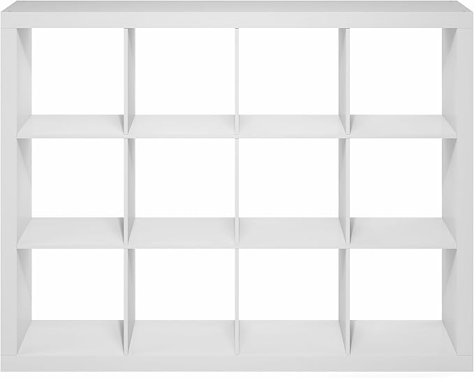 Furinno Cubicle Book Shelf, 12-Cube 2-Inch Super Thick Frame Bookshelf, Reversible Bookcase, Cube Storage Organizer with Open Back, 15.4 x 58 x 44, for Living Room, Bedroom, Home Office, White