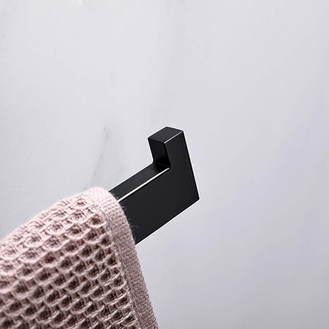 TASTOS Hand Towel Holder Wall Mounted, Square Towel Ring, Matte Black | Stainless Steel Hand Towel Bar for Bathroom and Kitchen, Heavy Duty, Modern design hand Towel Rack, Screw-In, Square Base