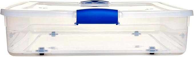 HOMZ 56 Quart Clear Plastic Underbed Storage Bins, Pack of 2 Large Organizer Containers with Secure Latching Lids, Easy Grip Handles and 4 Gliding Wheels, Stackable and Nestable