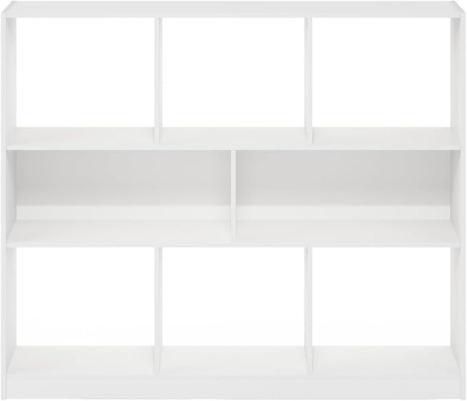 Furinno DALY Book Shelf, 8-Cube Bookshelf, Horizontal Cube Storage Organizer Bookcase, 10.9 x 47.2 x 39.4, for Living Room, Bedroom, Home Office, White