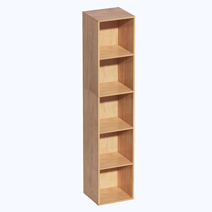 5 Cube Storage Organizer, 5 Tier Cube Low Bookcase Freestanding Storage Display Organizer, Five-Cubes Open Shelf Bookshelf for Home Office (Oak, 5-Cube)