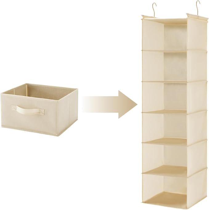 Hanging Shelf Closet Storage Organizer Removable 2 Drawers, Beige | Hanging Storage Organizer Hanging Sweater 2 Sock Underwear Drawers for Closet, Bedroom