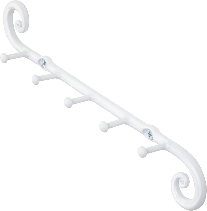 RTZEN Farmhouse Small Key Holder for Wall, Wrought Iron Wall Mount Rack | Handcrafted Swirl Decorative, 5 Key Hooks for Home Entryway, Purse, Coat and Leash Holder or Organizer (Classic White)