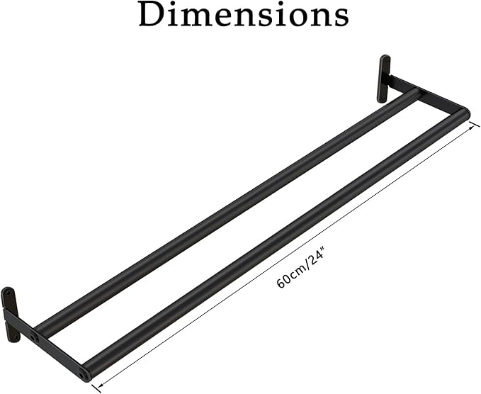 Double Towel Bar, 24 Inch Towel Racks for Bathroom, Stainless Steel Bathroom Towel Holder, Towel Rack Wall Mounted Towel Hanger Towel Rod, Matte Black