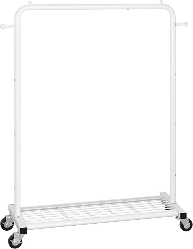 Sywhitta Metal Clothing Rack on Wheels with Mesh Shelf, for Clothes,White | Rolling Garment Rack for Hanging Clothes, Coats, Skirts, 39.76" L x 16" W x 63.78" H,Space-Saving Mobile Organizer for Closet