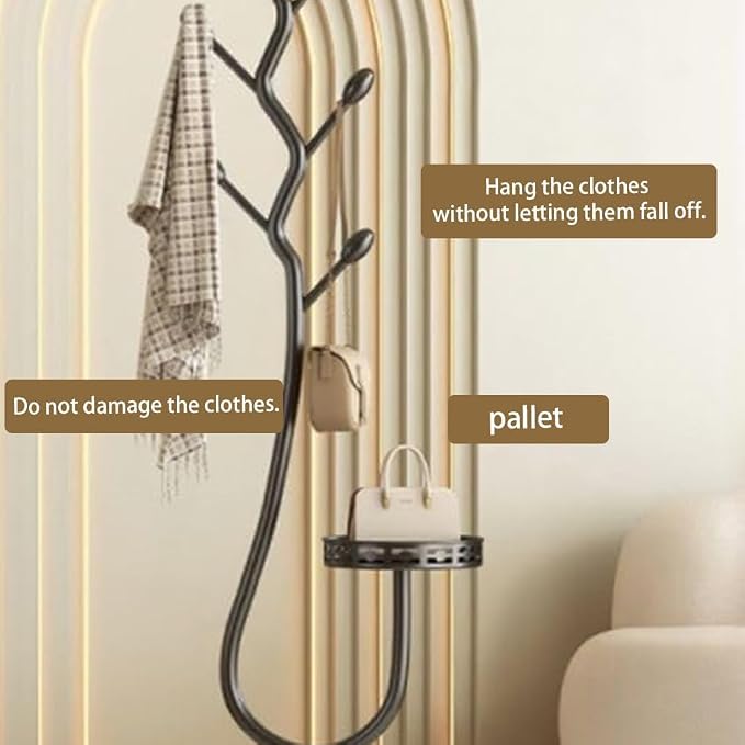 Metal Standing Coat Rack, Small Space Coat Rack Freestanding Hanger Coat Stand with Natural Metal Base & 8 Hooks, Tree-Shaped Coat Rack for Entryway, Hallway, Bedroom, can Hang Clothes, Hats (Black)