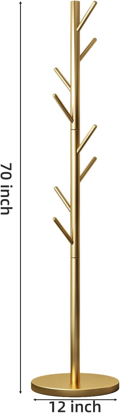 Coat Rack Freestanding Metal Coat Rack Stand with 8 Hooks,Gold | Sturdy Heavy Duty Modern Coats Tree for Bags Clothes Hall Tree Hats Hanger Holder Stand for Entryway Bedroom Hallway Office