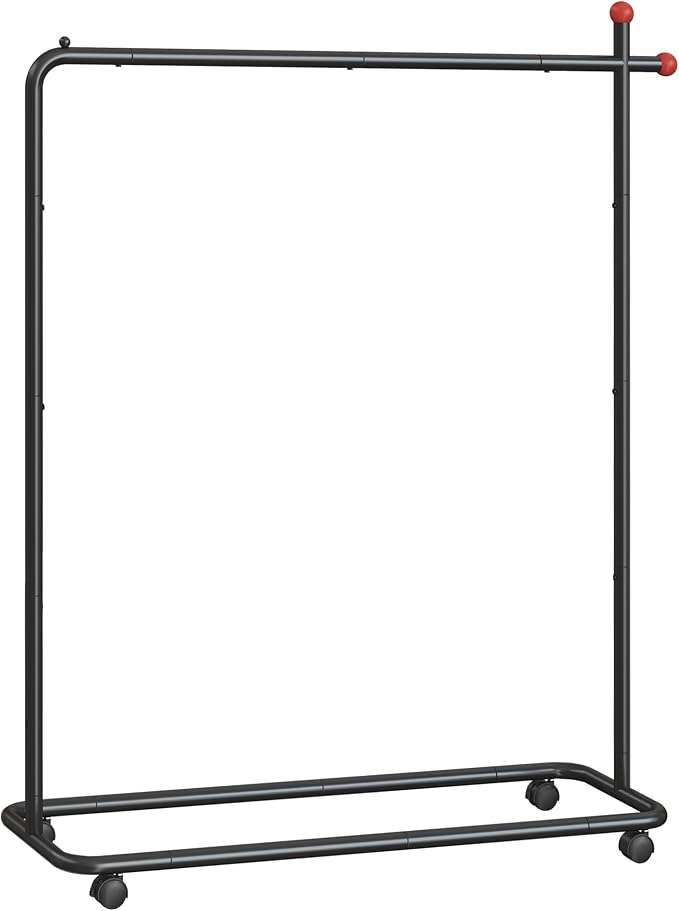 SONGMICS HOME Clothes Rack, Clothing Rack on Wheels, Portable Garment Rack, with 1 Clothes Hanging Rail, Matchstick-Shaped Hooks, Ink Black UHSR170B01