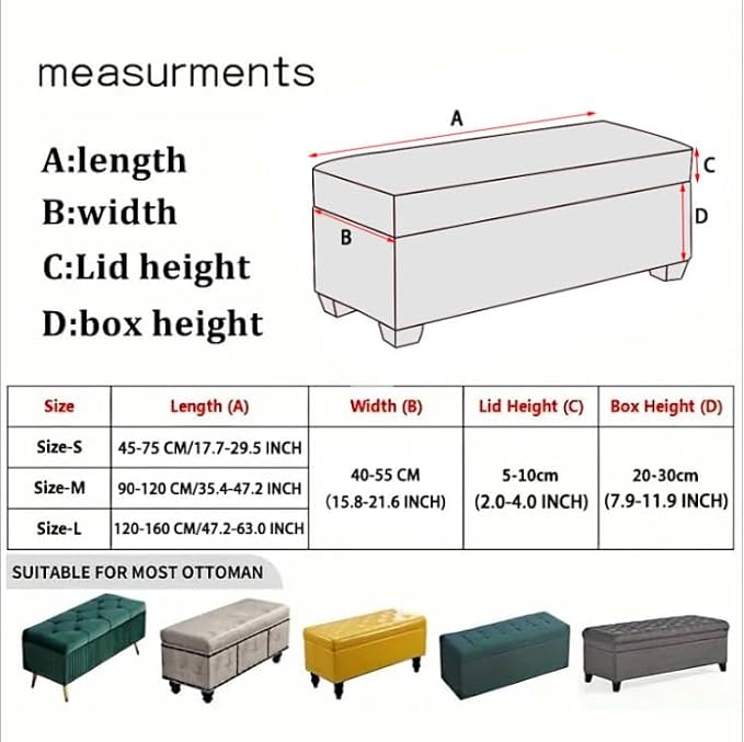 FUANGUI Ottoman Cover Slipcovers Rectangular Folding Stretch | Storage Bench Footrest Sofa Stool Covers Footstool Protector with Elastic Bottom, Removable Washable,Medium