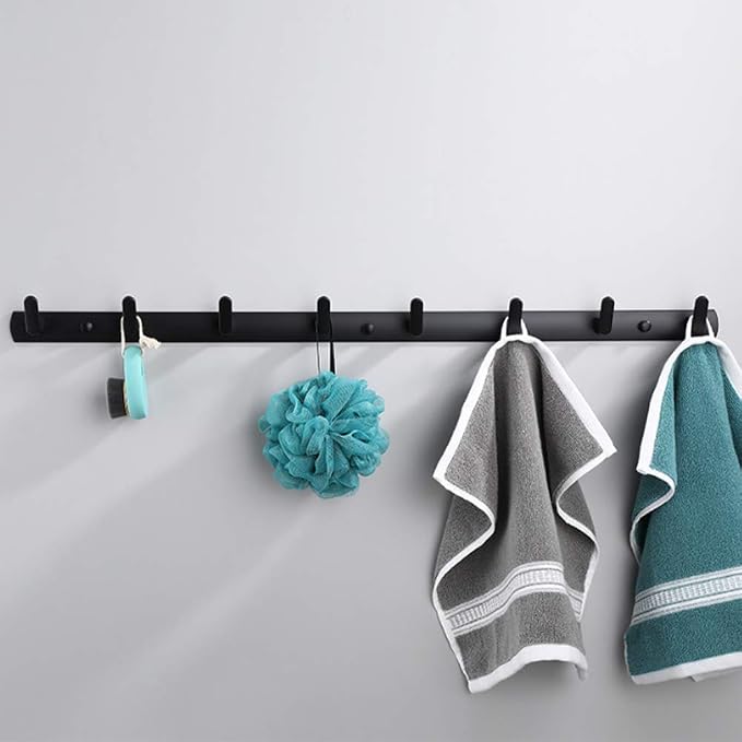 Wall Mounted Coat Rack, 8 Hooks, 29.7"x1.3", Modern, Black, 2 Pcs | Space Aluminum, Rustproof, for Hallway, Entryway, Hanging Holder for Clothes, Towel, Backpack, 40 lbs Capacity, Easy Install