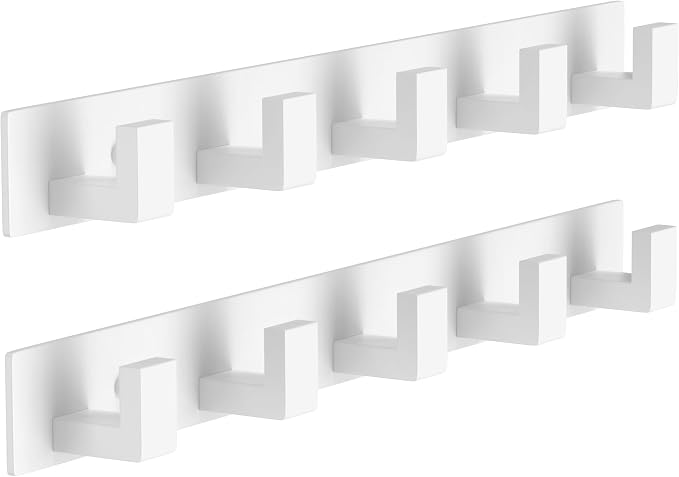 PMMASTO Stainless Steel Coat Rack Wall Mounted, Heavy Duty Metal Hook Rail for Hanging Coats Hats Towels Robes Bags, Modern Wall Hooks Organizer (White, 5 "L Hooks, 1PACK)