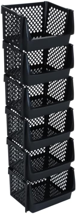 Large Stackable Storage Bins Open Front for Pantry Storage, 6 Pack - Black | Sturdy Plastic, Easy Stacking, Open Front Access, Ventilated Sides, Vertical & Space Saving Pantry Organizers and Storage Bin