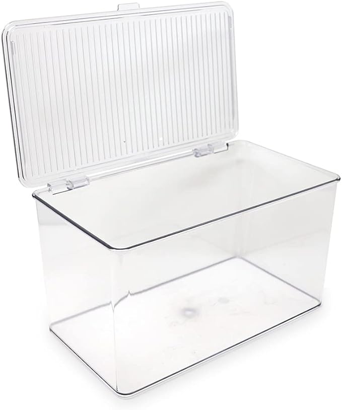 Isaac Jacobs Large Stackable Organizer Bin (10.75” x 6.5” x 6.1”) | With Hinged Lid, Clear Storage Box Home Office School Fridge Bathroom Kitchen Pantry Container BPAFree Food Safe