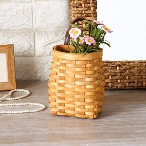 Hand-Woven Wood Storage Basket Portable Wall Hanging Flower Basket Organizer Fruit Vegetable Rattan Box Home Decoration