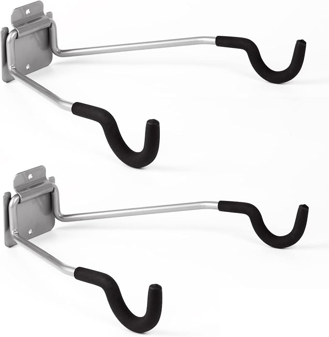 Bike Wall Mount Hangers,EVA Foam Padded Bicycle Hooks-Flip-Up Garage Bicycle Rack for Mountain, Road, and Kids Bikes Rack Holders 2 Pack Silver, Black