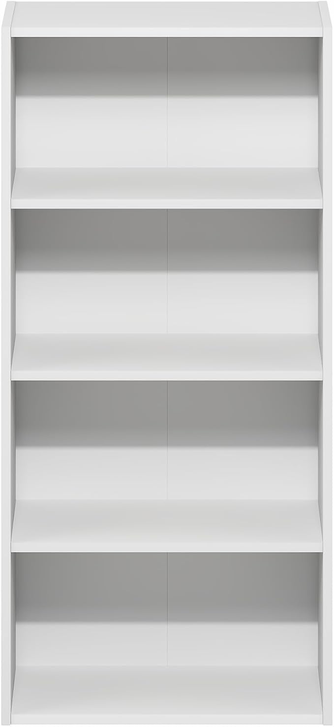 Furinno Basic Book Shelf, 4-Tier Bookcase with Open Shelf, Bookshelf, Cube Storage Organizer, 7 x 17 x 35, for Living Room, Bedroom, Home Office, White