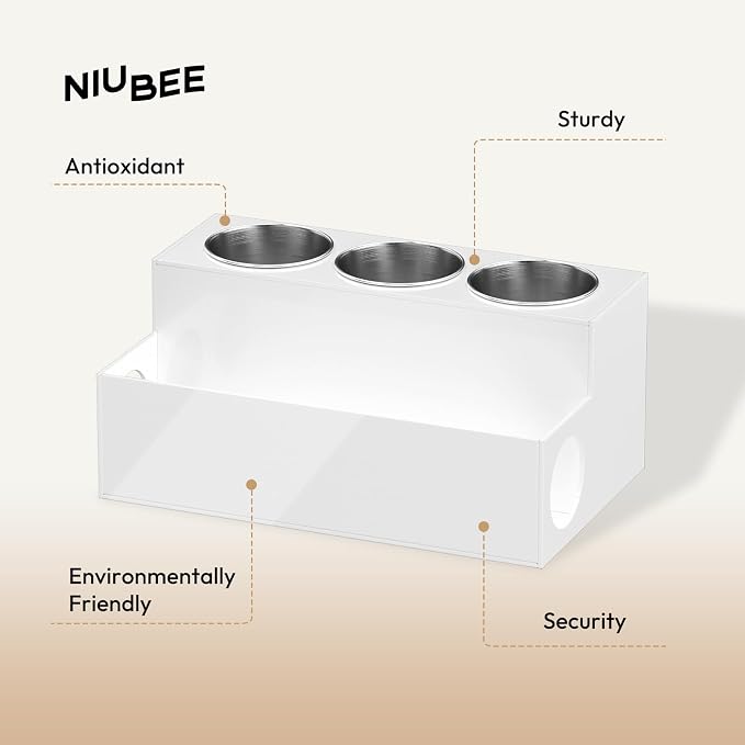 NIUBEE Acrylic Hair Tool Organizer,Hair Dryer Holder Countertop with 3 Cups | White, Hot Tools Organizer, Hair Blow Dryer Organizer for Curling Iron, Brush, Straightener, Makeup,Skincare,Vanity, Bathroom