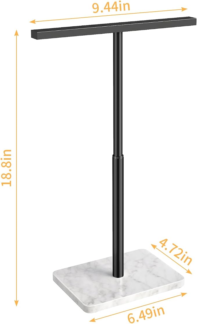 STWWO Hand Towel Holder for Bathroom, Towel Rack Stand Kitchen & Countertop 11~18.8IN Adjustable Retractable T-Shape, Marble Base Matte Black