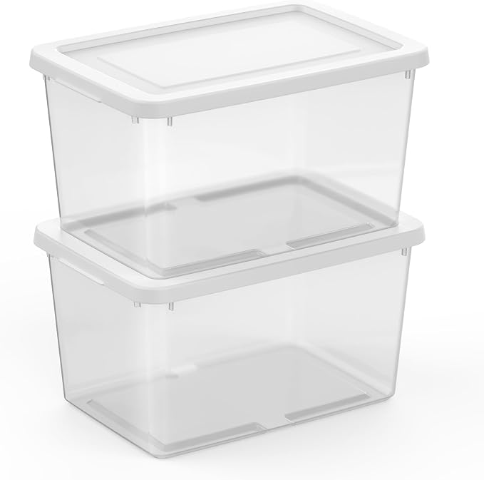 Sterilite Storage Box, Stackable Clear Plastic Bins, 20 Quart, 18-Pack | Heavy-Duty Organizing Containers with Snap-On Lids for Closet, Bathroom, and Office