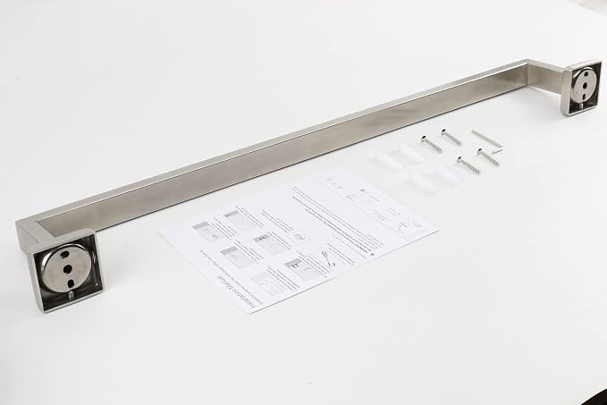 TocTen Bath Towel Rack - Square Base Thicken SUS304 Stainless Steel Towel Bar for Bathroom, Bathroom Accessories Towel Rod Heavy Duty Wall Mounted Towel Holder. (Brushed Nickel, 24)