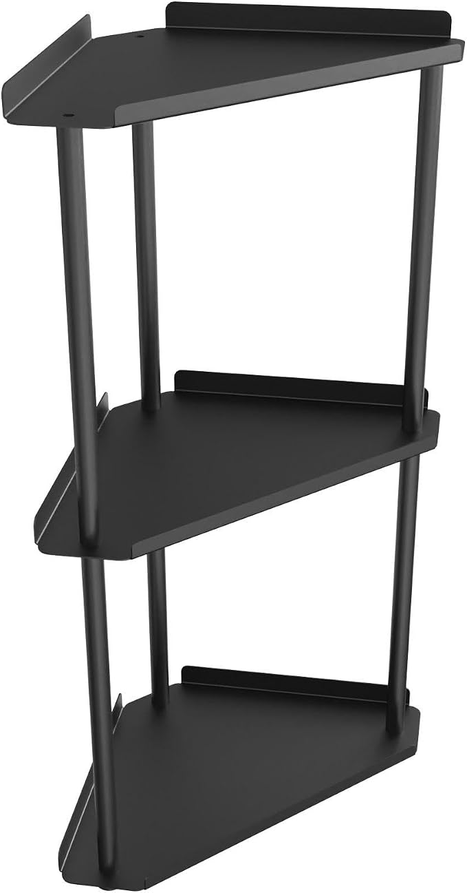 FLE Corner Bathroom Counter Organizer, 3 Tier Corner Shelf Countertop Black | 3 Tier Corner Shelf, Tabletop Mount,Waterproof solid shelf fits bathroom toiletries and kitchen condiment storage.