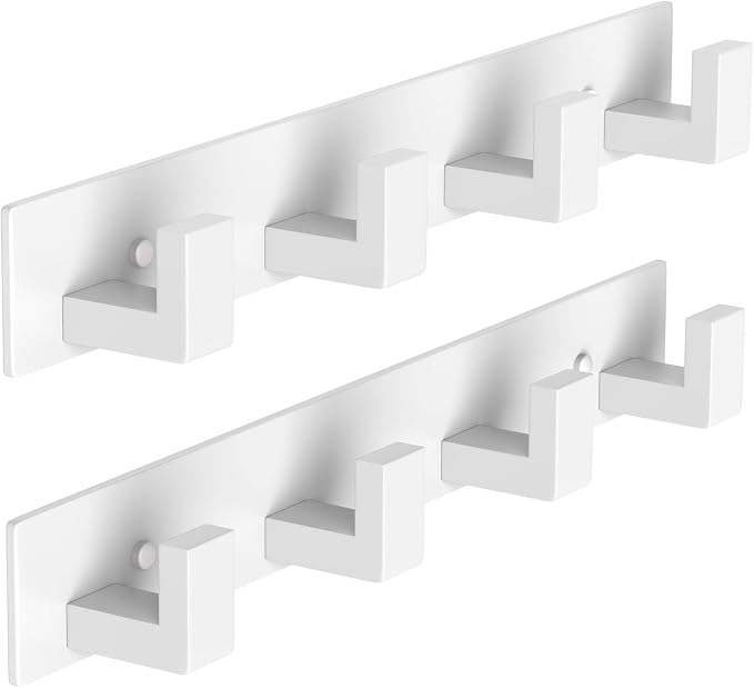 PMMASTO Stainless Steel Coat Rack Wall Mounted, Heavy Duty Metal Hook Rail for Hanging Coats Hats Towels Robes Bags, Modern Wall Hooks Organizer (White, 4 "L Hooks, 1 Pack)