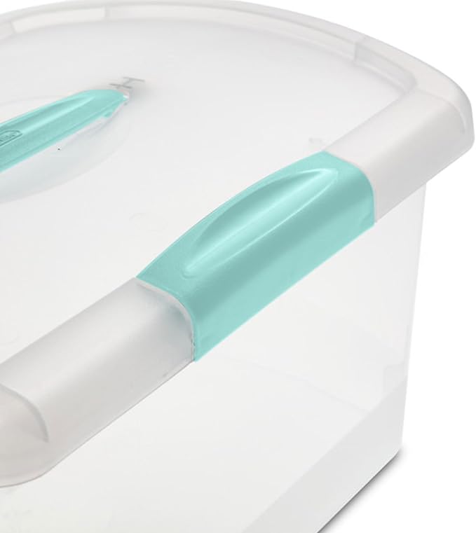 Sterilite Medium Nesting ShowOffs, Stackable Small Storage Bin with Latching Lid and Handle, Plastic Container to Organize Home, Clear, 18-Pack