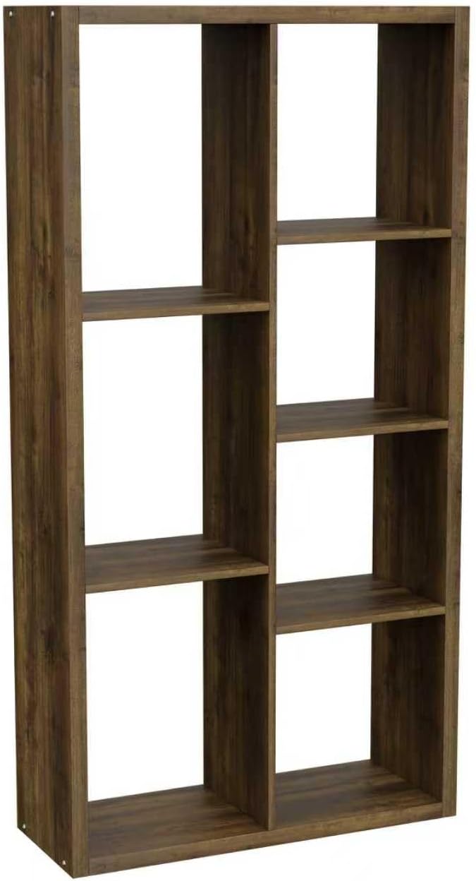 VDNEND Cube Storage Organizer Bookcase, Decorative 11 inch Open Back Cubical Shelf with Thickened Border, Display Bookshelf for Living Room, Home Office, Sturdy Room (Brown, 7 Cube)