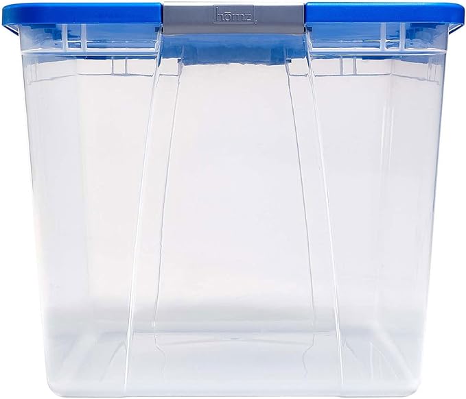 HOMZ Clear Plastic Storage Bin with Secure Latching Blue Lid, 64 Qt, 2 Pack | Heavy-Duty Stackable Containers, Large Organizer Box for Homes, Offices, and Garages