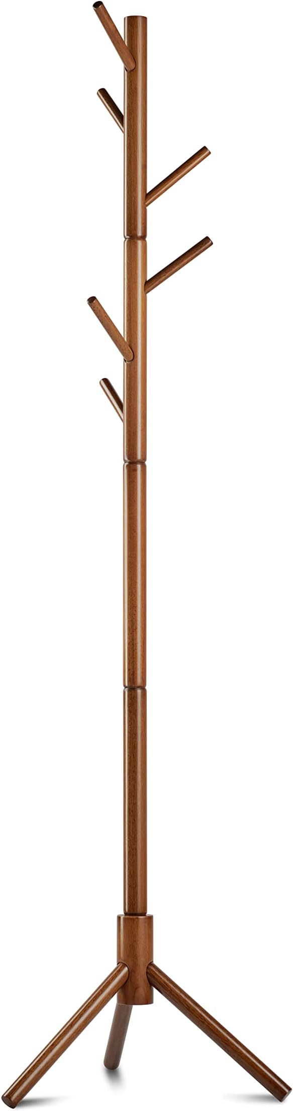 Wooden Tree Coat Rack Stand, 6 Hooks - 3 Adjustable Sizes Free Standing Coat Rack, Hallway/Entryway Coat Hanger Stand for Clothes, Suits, Accessories