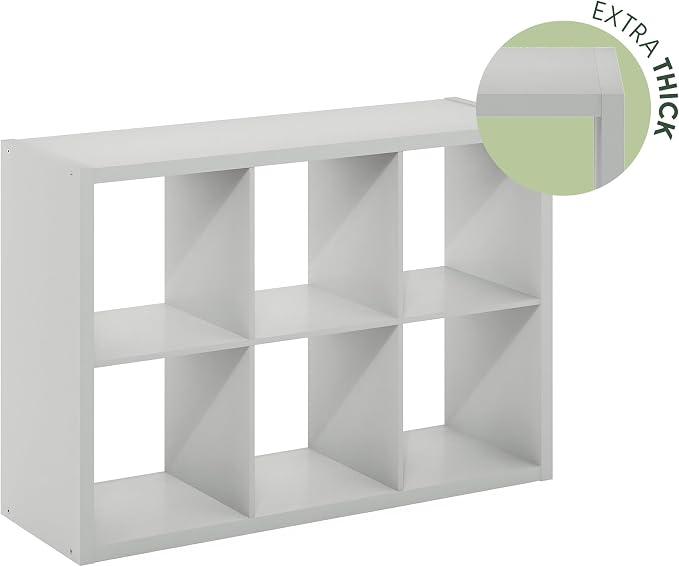Furinno Cubicle Book Shelf Set of 2, 6-Cube Bookshelf, Light Grey | 14.6 x 43.8 x 30, 1.2" Thick, Horizontal & Vertical Reversible Bookcase with Open Back, for Living Room, Bedroom, Home Office