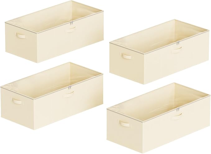 SpaceAid 4 Pack 10" High Under Bed Storage Containers, Large Underbed Storage Organizer Bins with Lids for Bedroom, Dorm, Clothes, Closet Organization, Bed Sheets and Blankets (Beige)