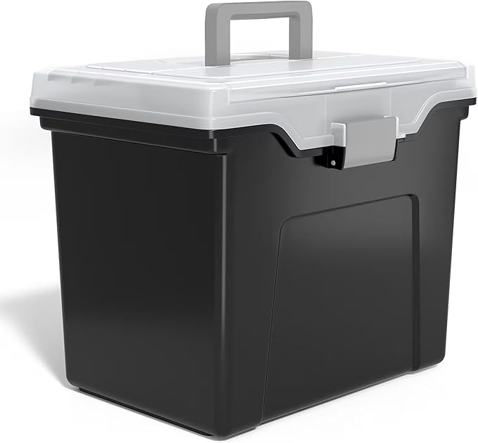 STAPLES File Box Portable Tote, Letter Size, Black, 2-Pack, Handle | Lightweight storage tote for transporting and organizing hanging files.