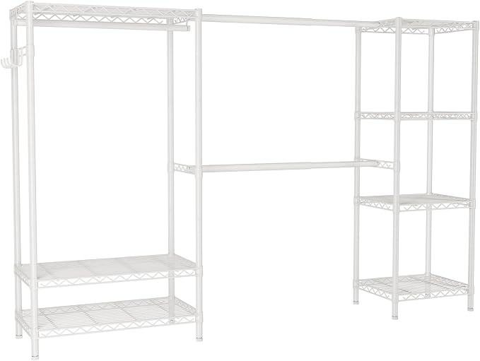 Golpart Heavy Duty Clothes Rack Metal Wardrobe with Adjustable Wire Shelves | Closet Organizers and Storage Clothing Rack Metal System Freestanding Hanging Clothes System Free Standing Garment Coat Racks