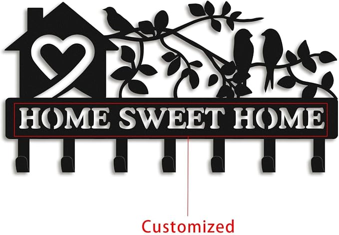 Personalized Keys Holder on Wall, Bird House Metal Key Organizer with Hooks, Home Sweet Home Metal Key Rack for Entryway Decor, Key Holder Wall Mount with Free Dardware, Ideal Housewarming Gift