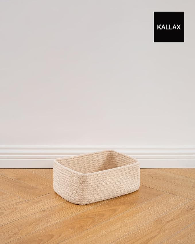 KALLAX Small Woven Storage Basket for Organizing, 12 x 8 x 4.5 inch, 3 Pack | Shelf baskets for closet organization, toy storage and home decor, Perfect as empty gift baskets for holidays, Beige