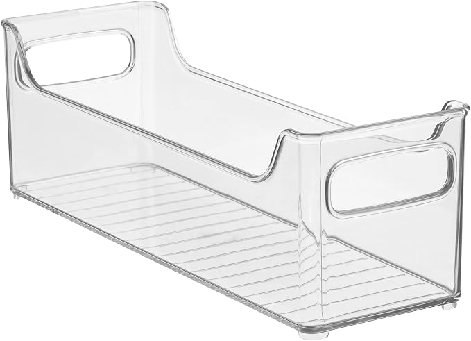 iDesign Stackable Plastic Pantry Bin with Handles, Set of 2, Clear | For Cabinets or Fridge, Made in USA