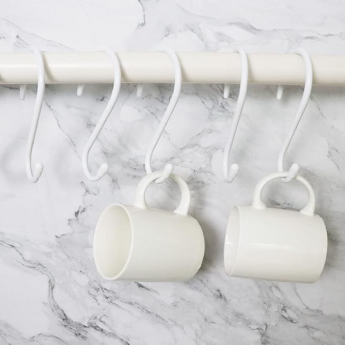 4 Inch Heavy Duty S Hooks - 12 Pack, Large Vinyl Coated, White Rubber Coated Non Slip Metal S Hangers for Hanging Closet, Garden, Plants, Jewelry, Pot, Pan, Cups, Towels