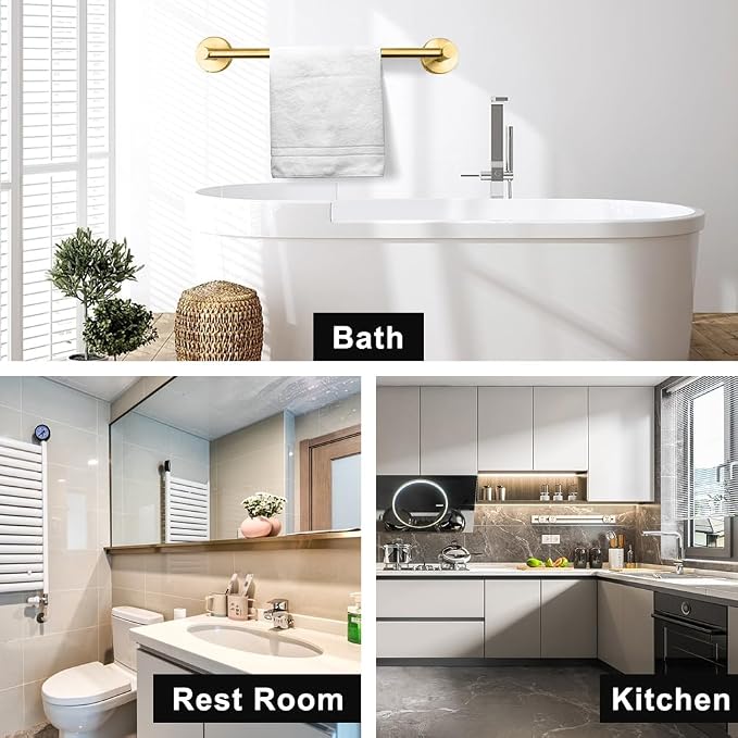 MGahyi Towel Racks for Bathroom-Adjustable Towel Holder(13.18inch-24inch) Sturdy and Rustproof Towel Bar Wall Mounted, Single Towel Bar Rod for Bathroom Accessories (Gold, 2Pcs-Towel Bar)
