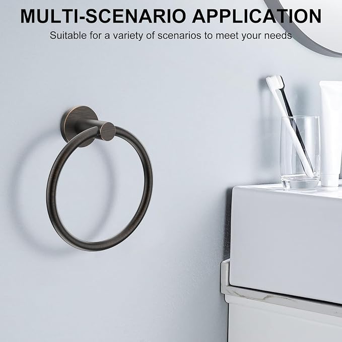 SetSail Towel Holder for Bathroom Wall 2 Packs Towel Ring Screw-in Stainless Steel Hand Towel Hanger for Bathrooms Oil Rubbed Bronze
