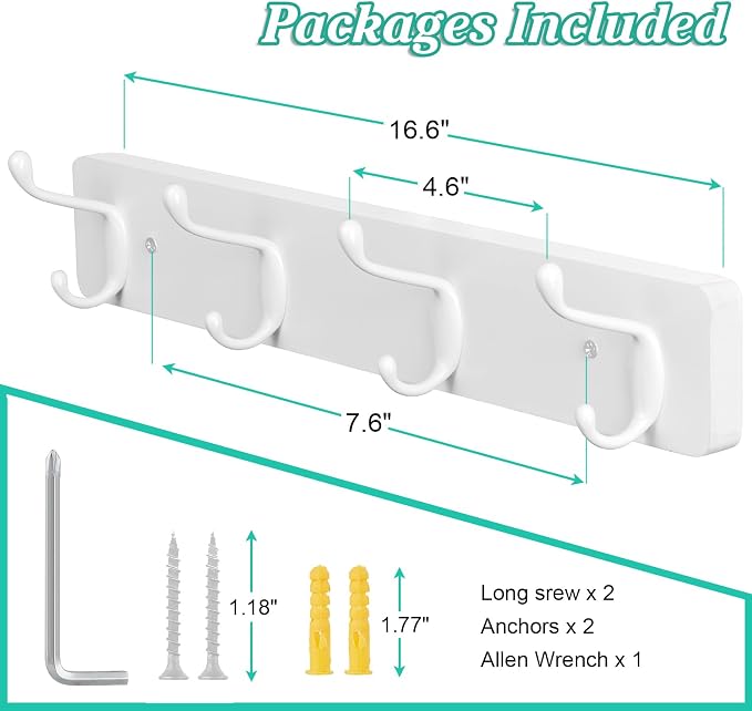 OUTNILI 2 Pack Coat Rack Wall Mount - White Coat Hooks Wall Mounted for Sunglasses Jackets Hats Purse Dog Leashes Towels - Coat Hanger for Entryway Closet Mudroom Laundry Room Bathroom