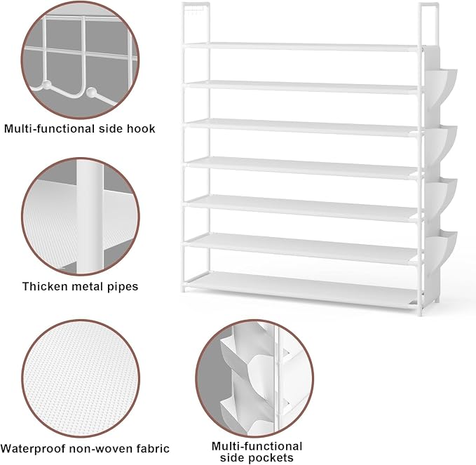 OYREL Shoe Rack 7 Tier Tall 28-35Pairs Organizer Storage | Closet Entryway Garage Large StorageShoes Holder Stand, Sturdy Metal Free Standing Boot Shelf Tower White