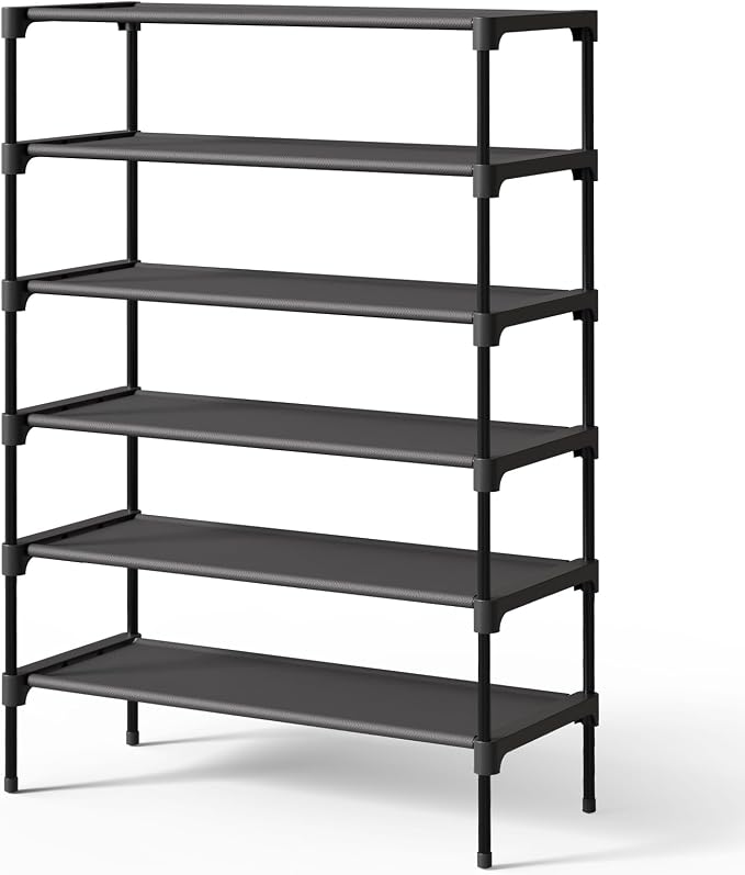 Kitsure Shoe Rack - Non-Woven Shoe Rack Shelf, 27.5" Wide - 6 Tier, Black | Shoe Organizer for Closet, Entryway, Garage, Stackable Shoe Shelves, college dorm&apartment essentials
