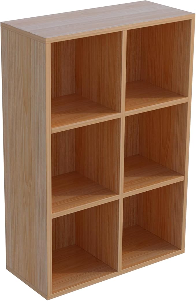 OSCHF 6-Cube Storage Shelf Bookcase, Oak | Wooden 3-Tier Open Bookshelf, Fits 11×11" Bins, Vertical or Horizontal Use, Full Back Panels, For Home Office