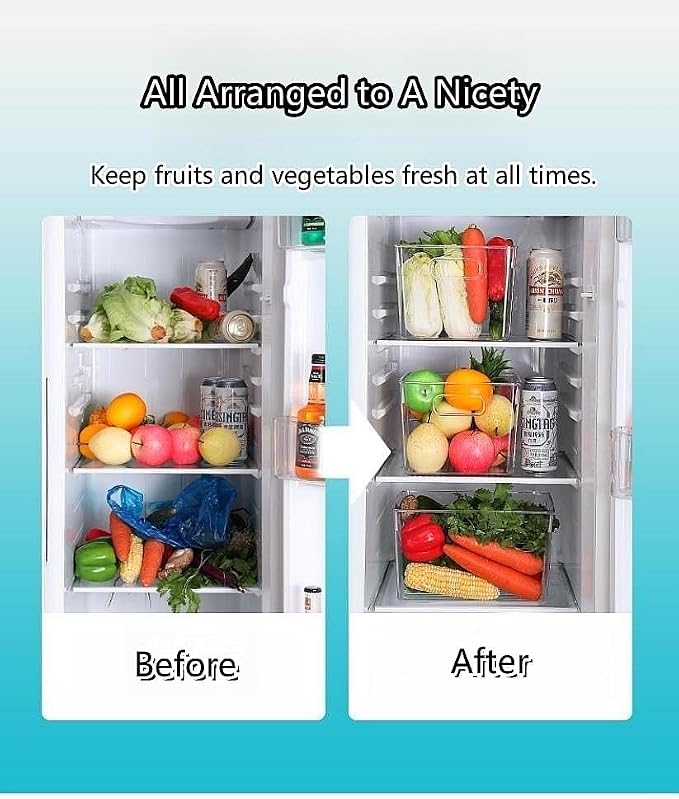Set of 8 pantry organizers and storage, Clear Plastic Storage Bins for Kitchen Organization, Freezer Storage, Home Edit Containers (8Large)