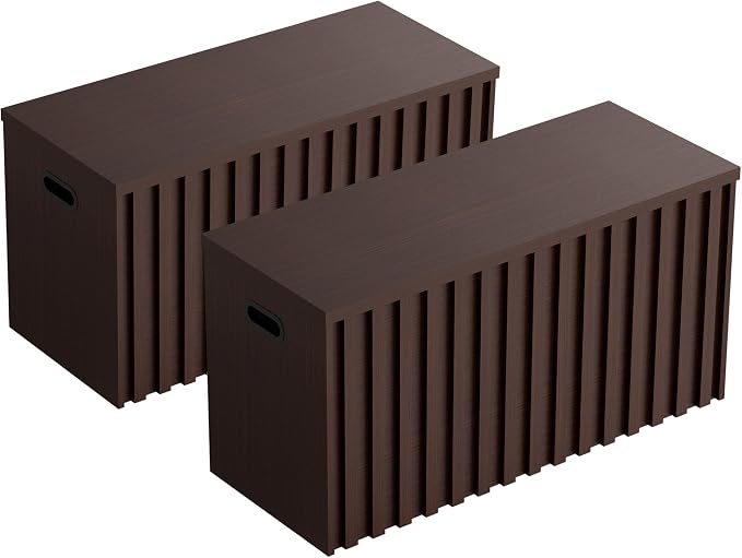 Storage Bench Set of 2, 39.4" Wood Storage Trunk with 2 Safety Hinges, Sturdy Storage Chest, Fluted Wood Leg, Walnut